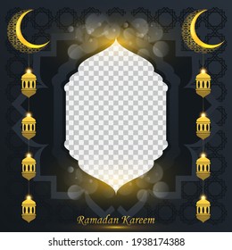 Ramadan kareem background for social media post design template. crescent moon and lantern element. Islamic backgrounds for posters, banners, greeting cards and social media post template.