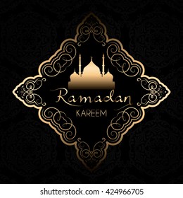 Ramadan Kareem background with stylish gold and black design