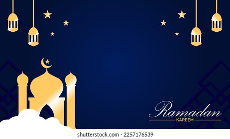 Ramadan Kareem Background Template With Arabic Lantern Ornament and Mosque. Suitable for your Design, Invitation, Poster, Banner, Wallpaper, Postcard, Brochure, Social Media Template. Illustration