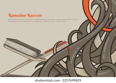 Plantilla de fondo Ramadan kareem con diseño de rama y al-qur'an