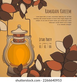 Ramadan kareem background template in hand drawn design with classic lantern
