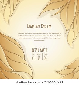 Ramadan kareem background template with luxury hand drawn in gold color design