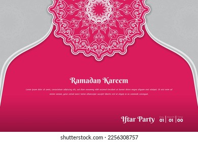 Ramadan kareem background template with pink and white ornament design