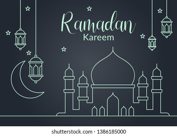 Ramadan kareem background vector design template with mono line style for invitation card or greeting card, Muslim community