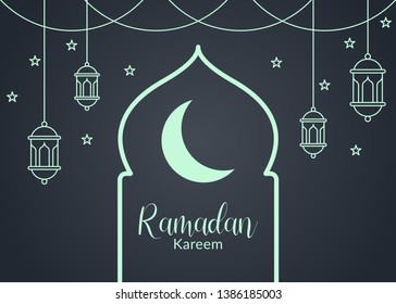 Ramadan kareem background vector design template with mono line style for invitation card or greeting card, Muslim community