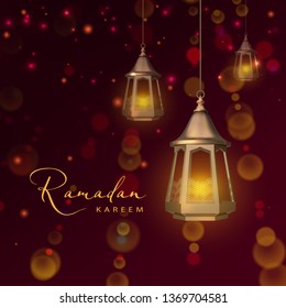 Ramadan Kareem background. Vector illustration with copper arabic lantern