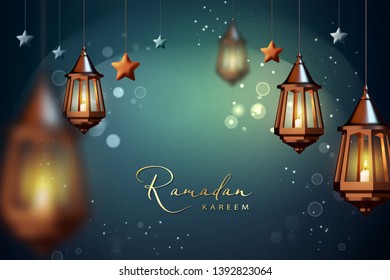 Ramadan Kareem background. Vector illustration with copper arabic lantern