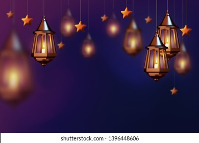 Ramadan Kareem background. Vector illustration with copper arabic lantern
