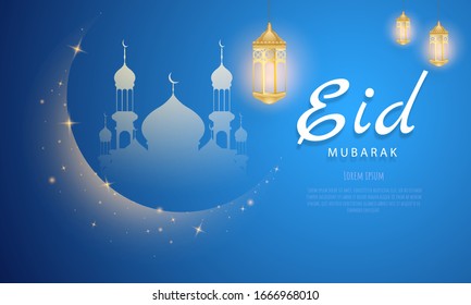 Ramadan kareem background. vector illustration with mosque and moon, place for text greeting card and banner