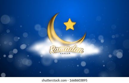 Ramadan kareem background. vector illustration with mosque and moon, place for text greeting card and banner