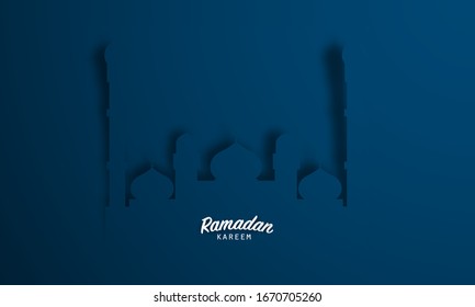 Antecedentes de Ramadán kareem. ilustración vectorial con mezquita y luna, lugar para tarjeta de saludo de texto y banner