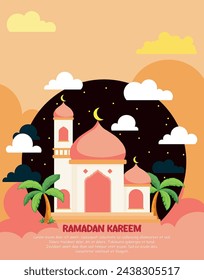 Ramadan Kareem Background Vector. Ramadan Kareem with Mosque View.