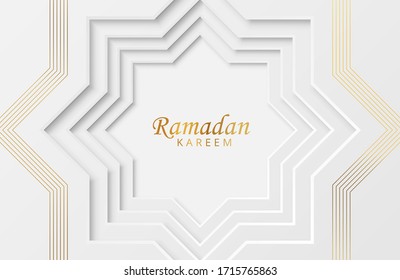 Ramadan kareem background with white paper cut geometric shape. Vector illustration for Islamic holy month celebrations. Place for your text