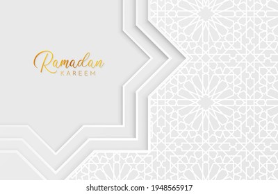 Ramadan kareem background with white paper cut geometric shape. Vector illustration for Islamic holy month celebrations. Place for your text