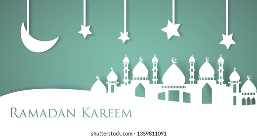 Ramadan Kareem Background.Paper Art Style. For Greeting Card, Wallpaper and other use. EPS 10