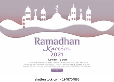 Ramadan Kareem Banner 3d Paper cut with mosque. Vector illustration. replace with your text
