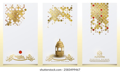 Ramadan Kareem banner arabic calligraphy islamic greeting with geoemtric ornament and arabic lantern