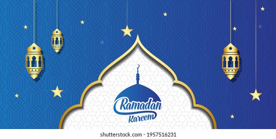 Ramadan Kareem banner background design illustration, Ramadan Kareem typography