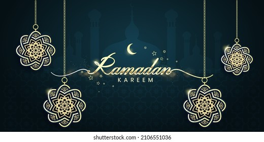 ramadan kareem banner background design illustration, vector art and illustration. can use for, landing page, template, ui, web, mobile app, poster, banner, flyer, background