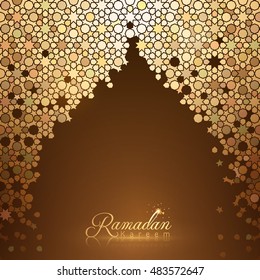 Plantilla de fondo de Anuncio Ramadan Kareem con mosaico de oro marroquí