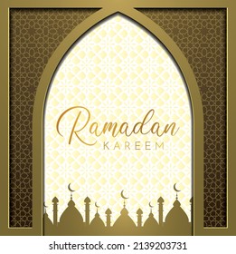 Ramadan Kareem Banner mit Moschee dekoriert.