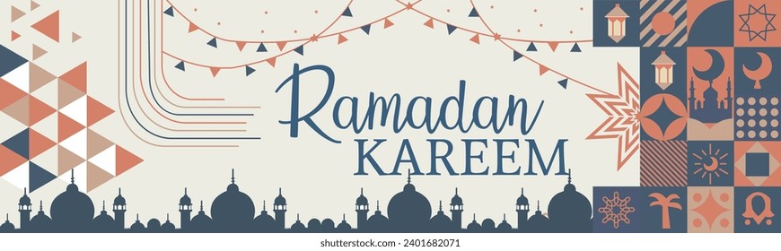Ramadan Kareem Banner design. Islamic greeting card template Poster, media banner. A set of vector illustrations.