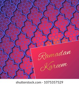 ramadan kareem banner design layout with text on paper cut colorful layer and geometric pattern for greeting cards, posters, invitations, brochures