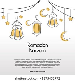 Ramadan Kareem Banner Design Minimalist Drawing Of Lantern.