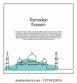 Ramadan kareem banner design with mosque continuous line drawing