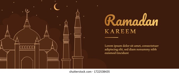 Ramadan Kareem Banner Flat Design In Arabic Style With Beautiful Decoration and In Islamic Muslim Moment Fasting Mubarak Seasons