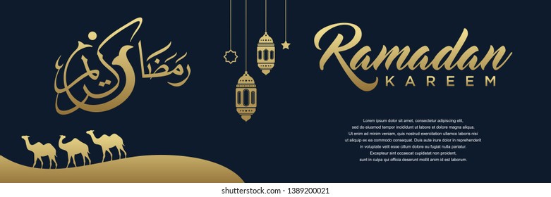 Ramadan kareem banner illustration.Religion muslim celebration.Islamic greeting card template.modern and trendy design