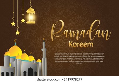 ramadan kareem banner with islamic ornament and gradient brown and golden background design 15