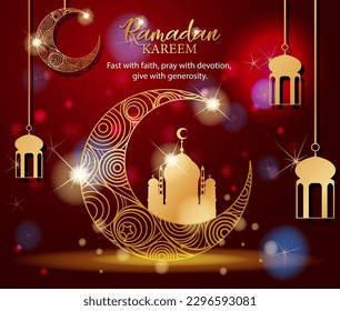 Ramadan Kareem Banner with Islamic Patterns and Lanterns illustration