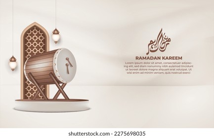 Banner de kareem de Ramadán con patrón de marco islámico de linterna tambor islámico