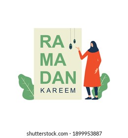 Ramadan kareem banner with moslem woman