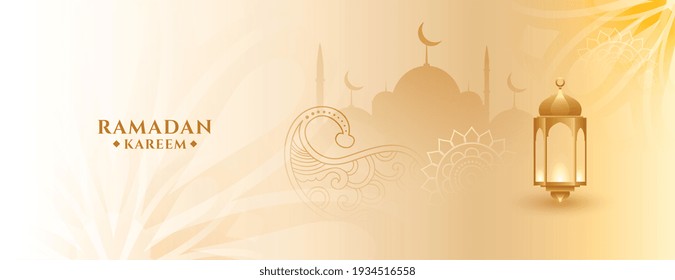 Ramadan Kareem Banner With Mosque And Lantern