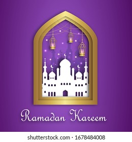 Ramadan kareem banner in paper cut style.