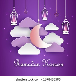 Ramadan kareem banner in paper cut style.