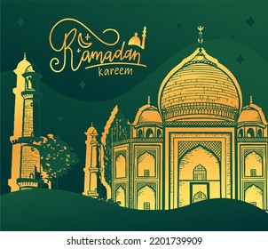 Ramadan Kareem Banner Poster Traditional Islamic Holiday Postcard Design Website Pages Vector 