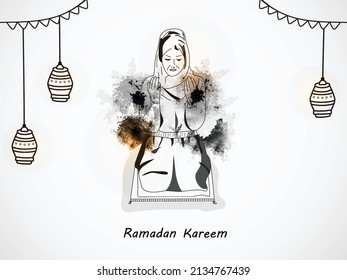 ramadan kareem banner sale disctoun background design illustration.
Character praying in ramadan