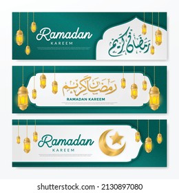ramadan kareem banner template with arabian style and lantern. transalation "Generous Ramadan"