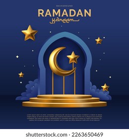 Ramadan Kareem Banner Template Crescent Moon on the Gate with many Stars in the Night vector illustration