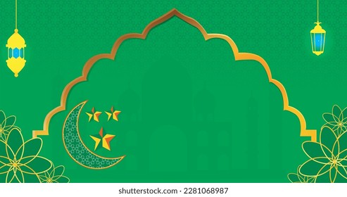 Ramadan Kareem banner template with Gold style and lantern. Ornament "Template Ramadan"