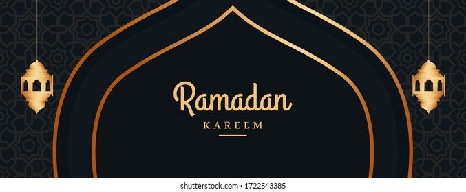 Ramadan Kareem Banner Template With Ornament and Lantern Decoration In Arabic Style With Beautiful Decoration and In Islamic Muslim Moment Fasting Mubarak Seasons