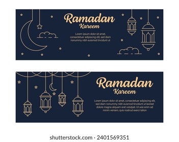 ramadan kareem banner template vector design with line art or monoline style