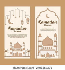 ramadan kareem banner template vector design with line art or monoline style