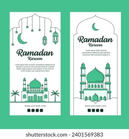 ramadan kareem banner template vector design with line art or monoline style