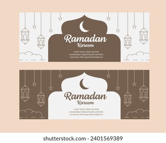 RAMADAN Kareem Banner-Vorlage Vektordesign mit Linienkunst oder Monoline-Stil