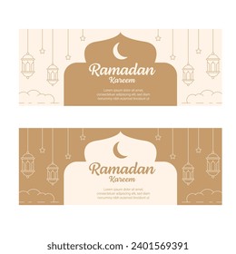 plantilla de banner ramadan kareem diseño vectorial con estilo de línea o monolina