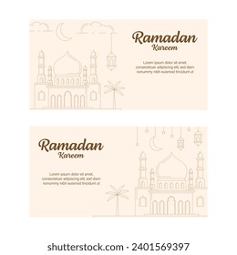ramadan kareem banner template vector design with line art or monoline style